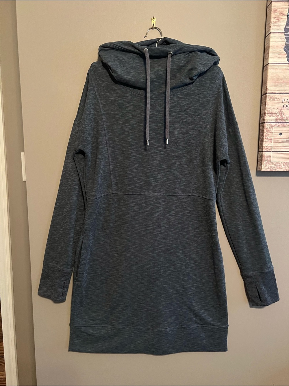 Athleta Chill Out Sweater Dress Dark Blue Cowl Neck M